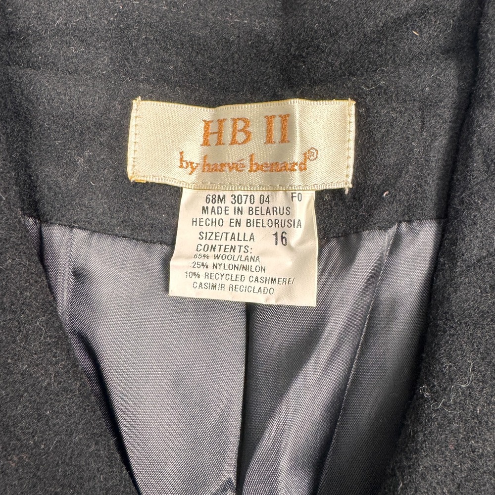 Vintage HB II Harvé Benard Women Black Wool Cashmere Coat NWT 16 - Picture 4 of 7